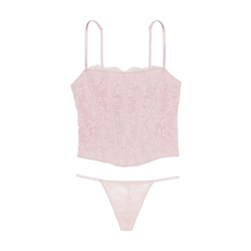 Victoria's Secret Twinkle Strap Lace Corset Set Chalk Rose