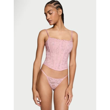 Victoria's Secret Twinkle Strap Lace Corset Set Chalk Rose