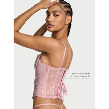 Victoria's Secret Twinkle Strap Lace Corset Set Chalk Rose