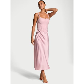 Victoria's Secret Twinkle Strap Lace Corset Set Chalk Rose