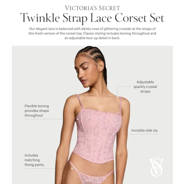Victoria's Secret Twinkle Strap Lace Corset Set Chalk Rose