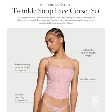Victoria's Secret Twinkle Strap Lace Corset Set Chalk Rose