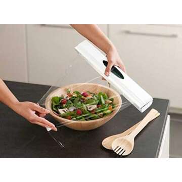 WENKO Plastic Wrap Dispenser with Cutter, Saran Film Holder, Refillable Aluminum Foil Wrap Dispenser with Slide Cutter for Kitchen Organization, 14.96 x 2.05 x 2.64 in, White