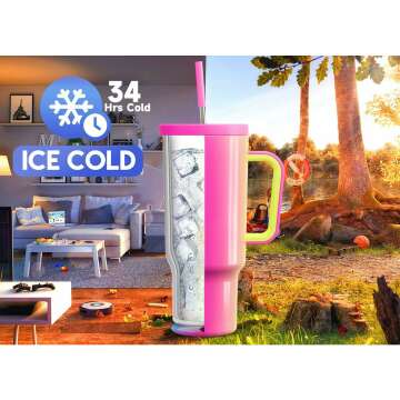 Meoky 40oz Insulated Tumbler with Handle & Straw