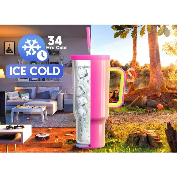 Meoky 40oz Insulated Tumbler with Handle & Straw