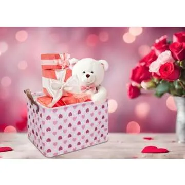 NTAOHAMPER Rectangular Pink Heart Gift Basket - Perfect Storage for Toys & Gifts