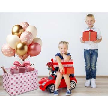 NTAOHAMPER Rectangular Pink Heart Gift Basket Empty,Fabric Storage Basket with Handles,Kids Toys/Books Box,Lovely Storage Bin,Room Decor,Gift Basket for Girls(Pink Love)