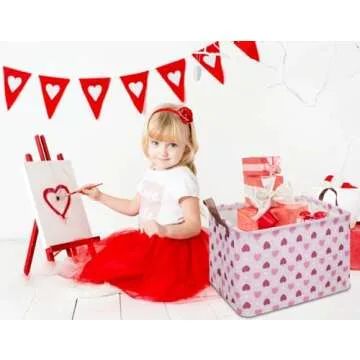 NTAOHAMPER Rectangular Pink Heart Gift Basket for Kids