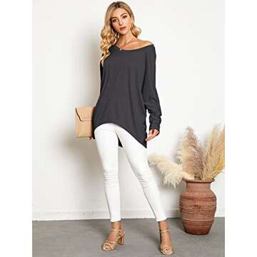 ZANZEA Women's Off-Shoulder Batwing Sleeve Blouse Casual Loose Oversized Baggy T-Shirt Sweater Pullover Top