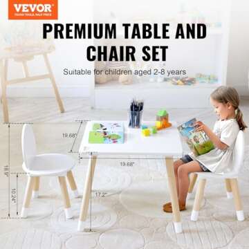 VEVOR Kids Table and Chairs, Toddler Table and Chair Set, Children Wooden Multi-Activity Table for P...