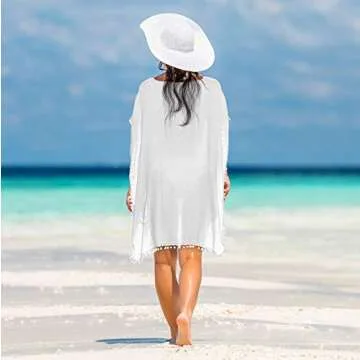 Chalier Bathing Suit Coverups for Women Chiffon Swimwear Bikini Swimsuit Beach Cover Ups,White