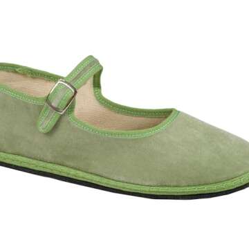 VorisVina Velvet Ballet Flats for Women Cute Suede Round Toe Slip On Mary Jane Flats Casual Comfortable Ballerina Shoes LightGreen