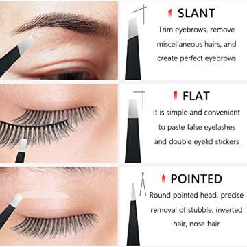 TOPMEET Eyebrow Tweezers Set,Stainless Steel Precision Remover Kit for Facial Hair, Inward Growing Hair and Splinter,Suitable for Women, Men (Black)