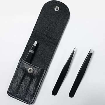 TOPMEET Eyebrow Tweezers Set,Stainless Steel Precision Remover Kit for Facial Hair, Inward Growing Hair and Splinter,Suitable for Women, Men (Black)