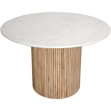 Meridian Furniture 757-T Oakhill Collection Modern | Contemporary Dining Table with Natural White Oak Finish, Solid Mango Wood Base, Genuine Marble Top, Fluted Wood, 47" W x 47" D x 30" H, Natural