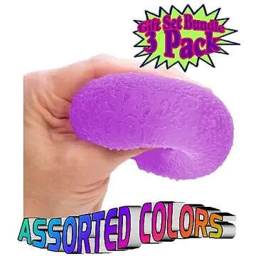 Schylling NeeDoh Gumdrop...Groovy Glob! Squishy, Squeezy, Popping, Stretchy Stress Fidget Gumdrops Complete Gift Set Party Bundle with Storage Bag - 3 Pack (Assorted Colors)