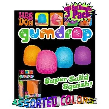 Schylling NeeDoh Gumdrop...Groovy Glob! Squishy, Squeezy, Popping, Stretchy Stress Fidget Gumdrops Complete Gift Set Party Bundle with Storage Bag - 3 Pack (Assorted Colors)