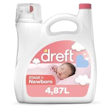 Dreft Stage 1: Newborn Hypoallergenic Liquid Baby Laundry Detergent (HE), Natural for Baby, Newborn, or Infant, 92 Oz (64 loads), Packaging may vary