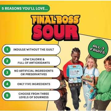 Final Boss Sour Candy Minipacks, Worlds Most Extreme Super Sour Snack Challenge, Free of Artificial Colors, Low Calorie Healthy Snack for Kids & Adults - 3 Pack (Level 2)