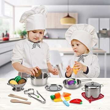 Cute Stone Play Kitchen Toys with Stainless Steel Cookware Set
