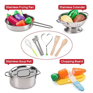 Cute Stone Play Kitchen Toys with Stainless Steel Cookware Set