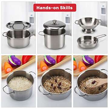 Cute Stone Play Kitchen Toys with Stainless Steel Cookware Set
