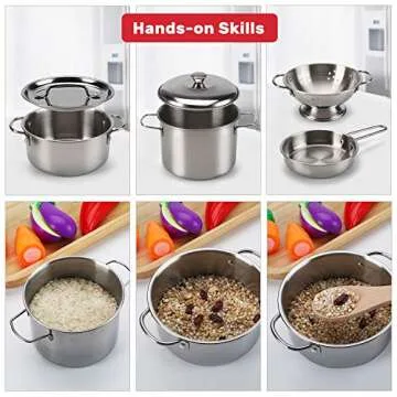 Cute Stone Play Kitchen Toys with Stainless Steel Cookware Set