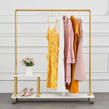 BOSURU Gold Pipe Clothing Rack Garment Rack with Shelves Retail Clothes Display Racks for Boutiques Gold Clothes Rack 51" H