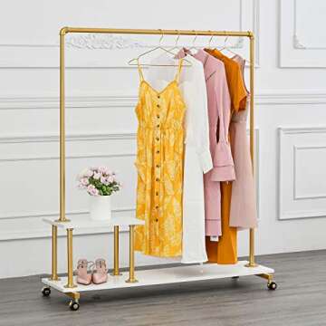 BOSURU Gold Pipe Clothing Rack Garment Rack with Shelves Retail Clothes Display Racks for Boutiques Gold Clothes Rack 51" H