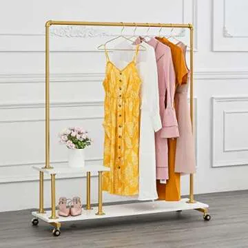 BOSURU Gold Pipe Clothing Rack Garment Rack with Shelves Retail Clothes Display Racks for Boutiques Gold Clothes Rack 51" H
