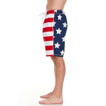 Kanu Surf Men's Standard Barracuda Swim Trunks (Regular & Extended Sizes), USA American Flag, Large