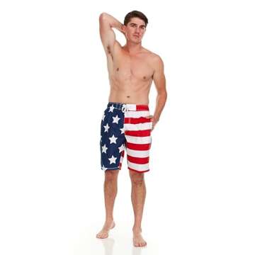 Kanu Surf Men's Standard Barracuda Swim Trunks (Regular & Extended Sizes), USA American Flag, Large