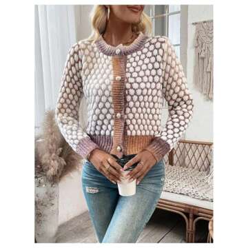 GORGLITTER Women's Button Up Colorful Cropped Cardigan Sweater Cute Long Sleeve Casual Knit Outwear Multicolored Small