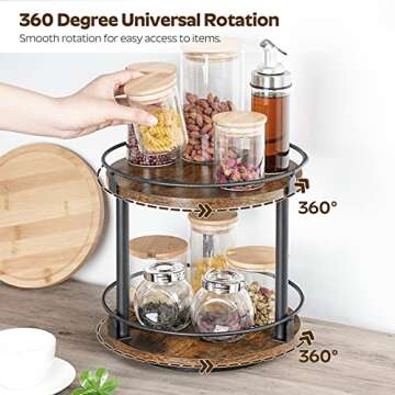 YATINEY Lazy Susan Organizer, Rotating Spice Rack, 2 Tier Spice Turntable Organizer, Industrial Turn...
