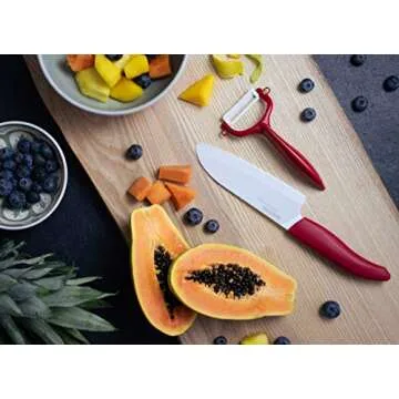 Kyocera Advanced Ceramic Revolution Series 4.5-inch Utility Knife, Red Handle, White Blade