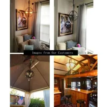 HMVPL Plug in Pendant Light Fixtures, Industrial 3 Light Globe Swag Lamp with 16.4 Ft Hanging Cord and Toggle Switch, Black Finish Vintage Metal Chandelier for Living Room Kitchen Island Hallway