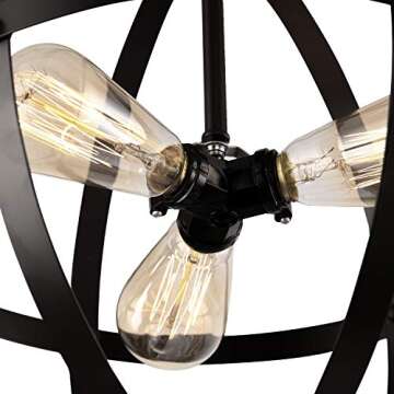 HMVPL Plug in Pendant Light Fixtures, Industrial 3 Light Globe Swag Lamp with 16.4 Ft Hanging Cord and Toggle Switch, Black Finish Vintage Metal Chandelier for Living Room Kitchen Island Hallway