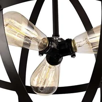 HMVPL Plug in Pendant Light Fixtures, Industrial 3 Light Globe Swag Lamp with 16.4 Ft Hanging Cord and Toggle Switch, Black Finish Vintage Metal Chandelier for Living Room Kitchen Island Hallway