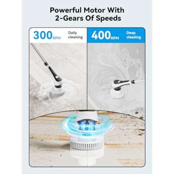 Electric Spin Scrubber,Cordless Cleaning Brush with Power Display Screen,IP68 Waterproof Shower Cleaning Brush with 8 Replaceable Brush Heads,Adjustable & Detachable Handle and 2 Adjustable Speeds
