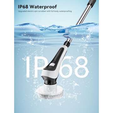 Electric Spin Scrubber,Cordless Cleaning Brush with Power Display Screen,IP68 Waterproof Shower Cleaning Brush with 8 Replaceable Brush Heads,Adjustable & Detachable Handle and 2 Adjustable Speeds