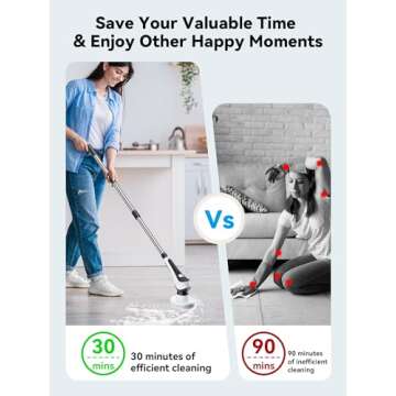 Electric Spin Scrubber,Cordless Cleaning Brush with Power Display Screen,IP68 Waterproof Shower Cleaning Brush with 8 Replaceable Brush Heads,Adjustable & Detachable Handle and 2 Adjustable Speeds