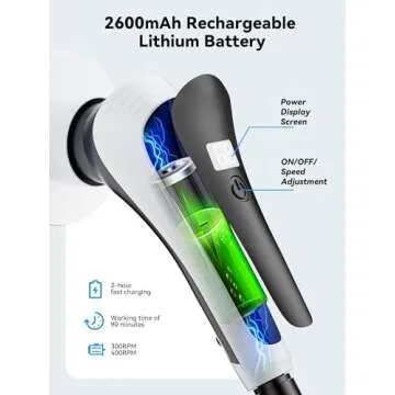 Electric Spin Scrubber,Cordless Cleaning Brush with Power Display Screen,IP68 Waterproof Shower Cleaning Brush with 8 Replaceable Brush Heads,Adjustable & Detachable Handle and 2 Adjustable Speeds