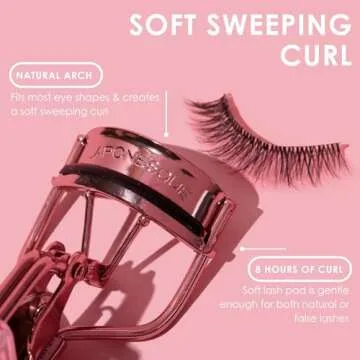 JAPONESQUE Comfort Grip Lash Curler for Natural & False Lashes, Round Shaped Eyes, Includes 1 Refill Pad, Holds Curl up to 8 Hours