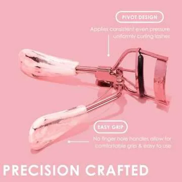 JAPONESQUE Comfort Grip Lash Curler for Natural & False Lashes, Round Shaped Eyes, Includes 1 Refill Pad, Holds Curl up to 8 Hours