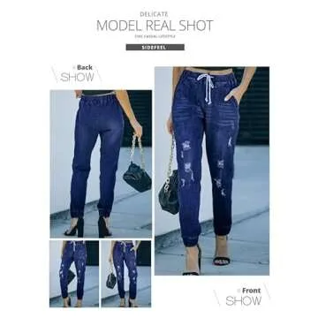 Sidefeel Women's Cargo Jeans - Stylish Ripped Joggers  Size 10