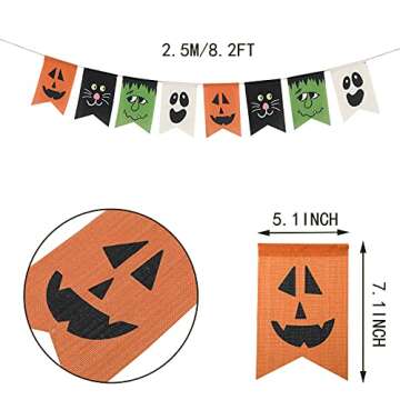 Whaline Halloween Burlap Banner Pumpkin Cat Monster Ghost Face Bunting Garland No DIY Required Carto...