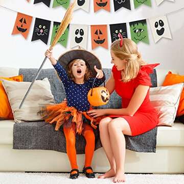 Whaline Halloween Burlap Banner Pumpkin Cat Monster Ghost Face Bunting Garland No DIY Required Cartoon Halloween Party Hanging Decoration Supplies for Home Office Fireplace Mantel Wall