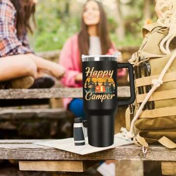 Noetuxi 40 oz Camping Coffee Mug Cup Vacuum Insulated Travel Tumbler with Handle Lid and Straw,Rv Camping Essentials Accessories