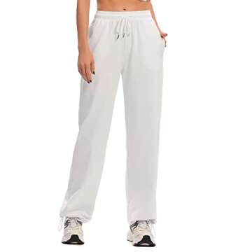 CakCton Women's Sweatpants with Pockets Joggers High Waisted Loose Workout Yoga Lounge Drawstring Active Casual Sports Pants, White, S