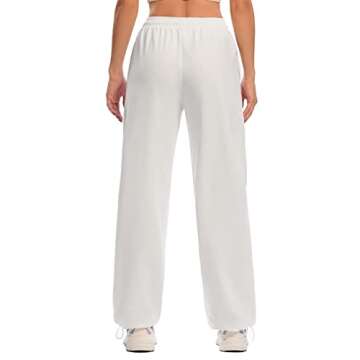 CakCton Women's Sweatpants with Pockets Joggers High Waisted Loose Workout Yoga Lounge Drawstring Active Casual Sports Pants, White, S